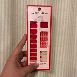 Dashing Diva Glossy Red, Gingham, & Rhinestone Cherry Gel Nail Strips